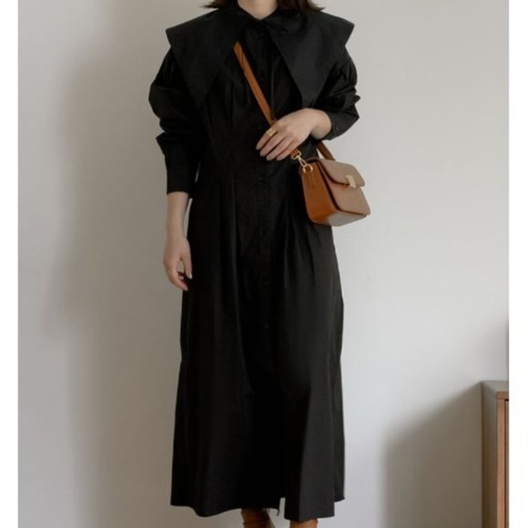 3 Way Cotton Blend  Mao Collar Long Shirt Dress - Picture 8 of 8